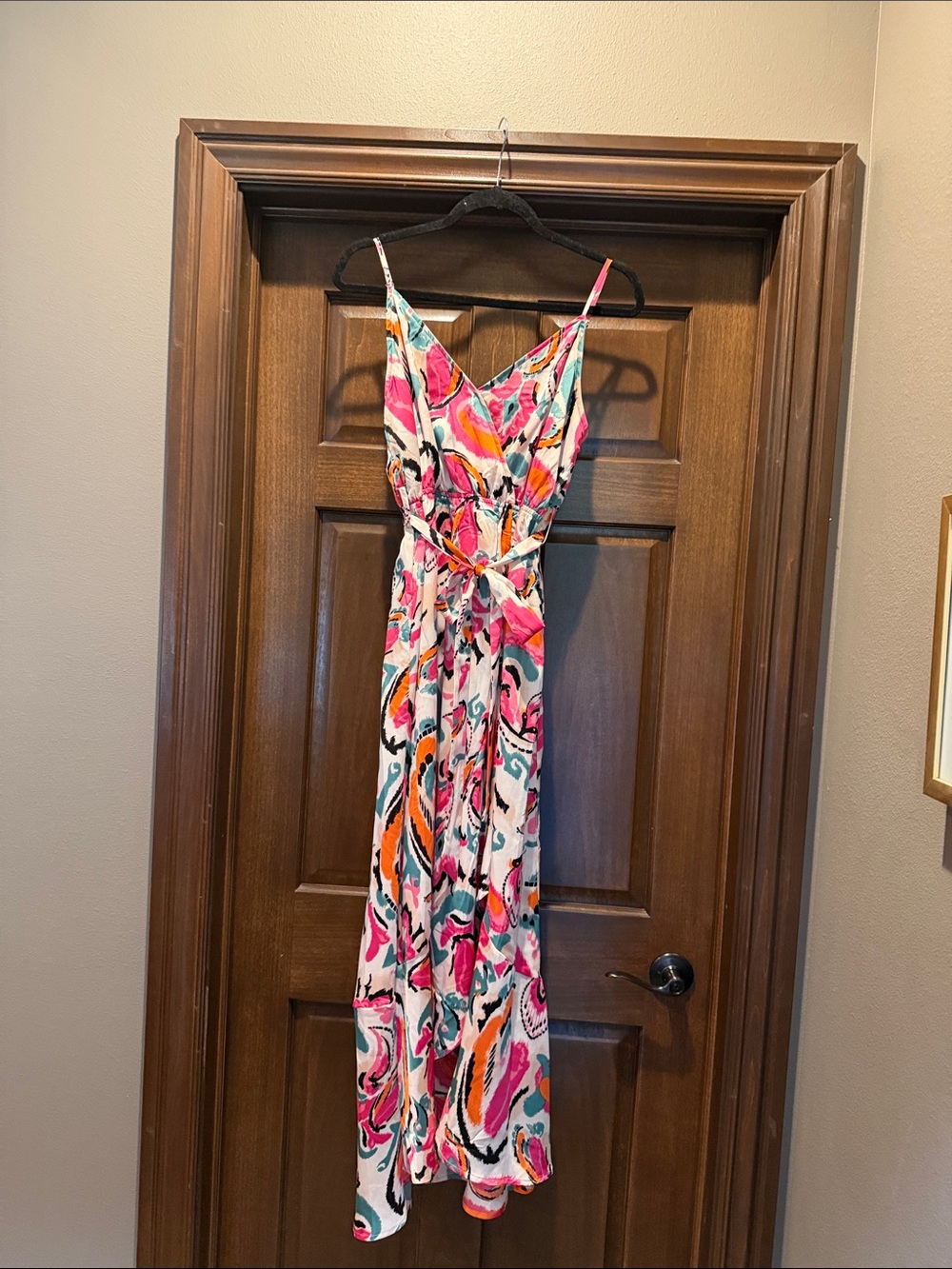 She + Sky Pink Multi-Color Abstract Print Spaghetti-Strap Maxi Dress